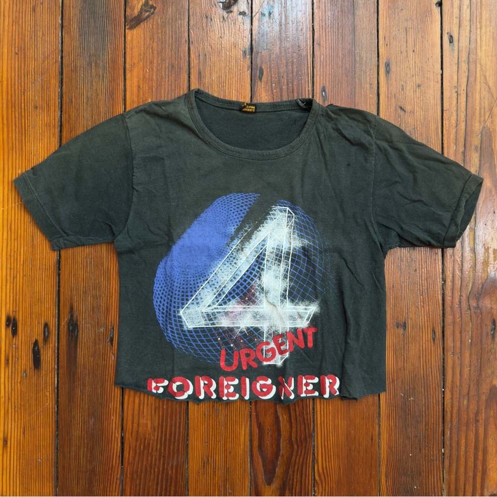 Vintage 80s Foreigner Urgent Tour ‘82 Bolt double sided tshirt cropped